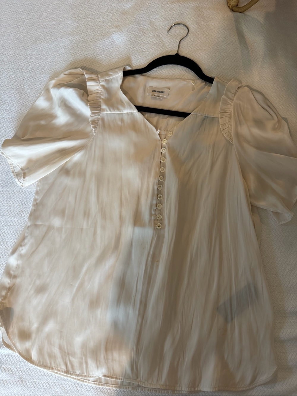 Zadig & Voltaire Cream Puff Sleeve Button-Front Blouse